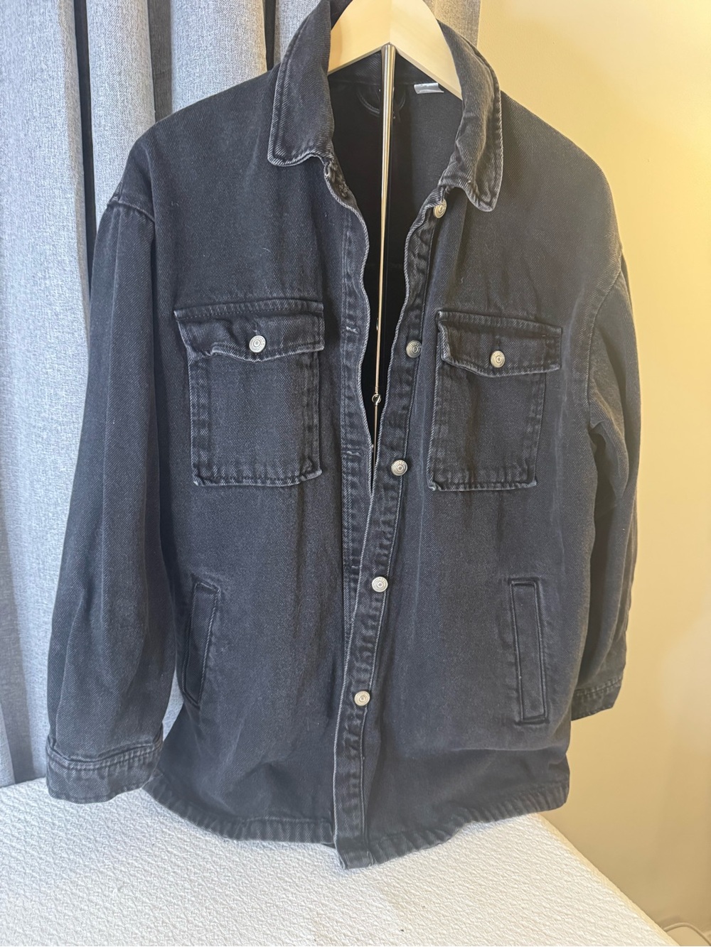 Divided Black Button-Front Shirt Jacket